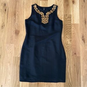 Alfani Silk Black Sheath Dress with Gold Details - Size 12